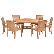 7 Piece Teak Wood Dining Set including 59" Round Sun Table with 6 Abaco Arm Chairs