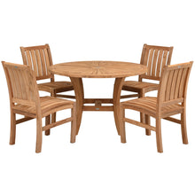 5 Piece Teak Wood Dining Set including 47" Round Sun Table with 4 Abaco Side Chairs