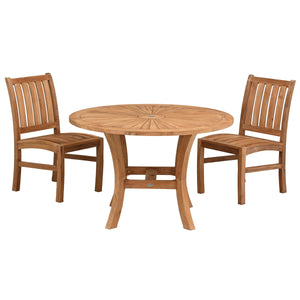 7 Piece Teak Wood Dining Set including 47" Round Sun Table with 4 Abaco Side Chairs