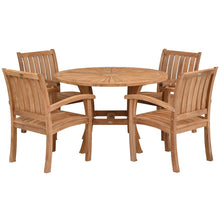 7 Piece Teak Wood Dining Set including 47" Round Sun Table with 4 Abaco Arm Chairs