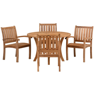 7 Piece Teak Wood Dining Set including 47" Round Sun Table with 4 Abaco Arm Chairs