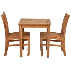 3 Piece Teak Wood Bistro Dining Set including 27" Square Table with 2 Abaco Side Chairs