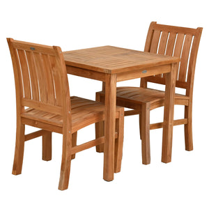 3 Piece Teak Wood Bistro Dining Set including 27" Square Table with 2 Abaco Side Chairs