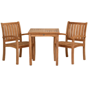 3 Piece Teak Wood Bistro Dining Set including 27" Square Table with 2 Abaco Arm Chairs