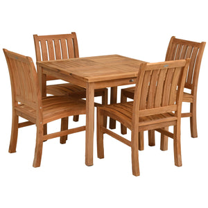 5 Piece Teak Wood Bistro Dining Set including 35" Square Table with 4 Abaco Side Chairs