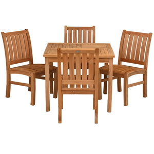 5 Piece Teak Wood Bistro Dining Set including 35" Square Table with 4 Abaco Side Chairs