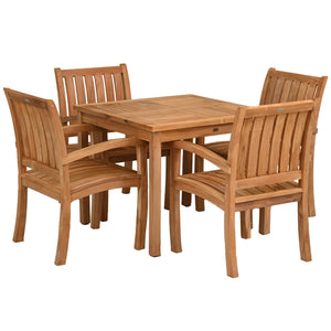 5 Piece Teak Wood Bistro Dining Set including 35" Square Table with 4 Abaco Arm Chairs