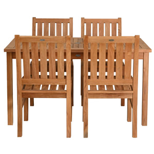 5 Piece Teak Wood Bistro Dining Set including 55" Rectangular Table with 4 Abaco Side Chairs