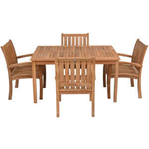 5 Piece Teak Wood Bistro Dining Set including 55" Rectangular Table with 4 Abaco Arm Chairs