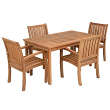 5 Piece Teak Wood Bistro Dining Set including 55" Rectangular Table with 4 Abaco Arm Chairs