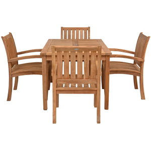 5 Piece Teak Wood Bistro Dining Set including 55" Rectangular Table with 4 Abaco Arm Chairs