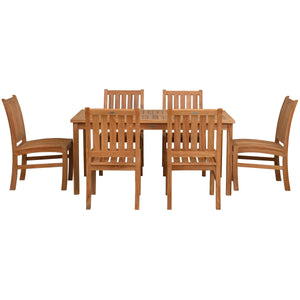 7 Piece Teak Wood Bistro Dining Set including 63" Rectangular Table with 6 Abaco Side Chairs