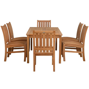 7 Piece Teak Wood Bistro Dining Set including 63" Rectangular Table with 6 Abaco Side Chairs