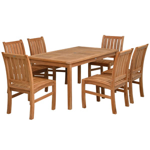 7 Piece Teak Wood Bistro Dining Set including 63" Rectangular Table with 6 Abaco Side Chairs