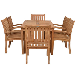 7 Piece Teak Wood Bistro Dining Set including 63" Rectangular Table with 6 Abaco Arm Chairs