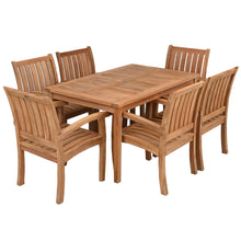 7 Piece Teak Wood Bistro Dining Set including 63" Rectangular Table with 6 Abaco Arm Chairs