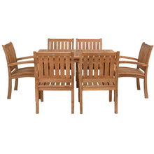 7 Piece Teak Wood Bistro Dining Set including 63" Rectangular Table with 6 Abaco Arm Chairs