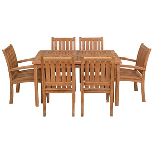 7 Piece Teak Wood Bistro Dining Set including 63" Rectangular Table with 2 Abaco Arm Chairs & 4 Side Chairs