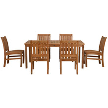 7 Piece Teak Wood Bistro Dining Set including 71" Rectangular Table with 6 Abaco Side Chairs