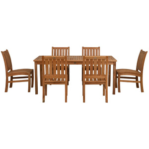 7 Piece Teak Wood Bistro Dining Set including 71" Rectangular Table with 6 Abaco Side Chairs