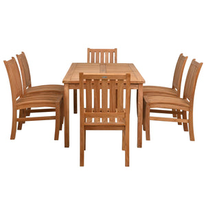 7 Piece Teak Wood Bistro Dining Set including 71" Rectangular Table with 6 Abaco Side Chairs