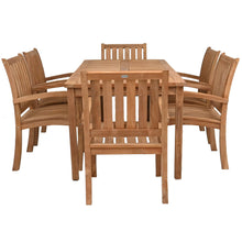 7 Piece Teak Wood Bistro Dining Set including 71" Rectangular Table with 6 Abaco Arm Chairs