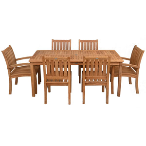 7 Piece Teak Wood Bistro Dining Set including 71" Rectangular Table with 2 Abaco Arm Chairs & 4 Side Chairs