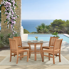 5 Piece Teak Wood Dining Set Including 47" Round Half Moon Dining Table & 4 Abaco Side Chairs