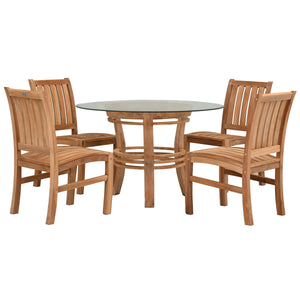 5 Piece Teak Wood Dining Set Including 47" Round Half Moon Dining Table & 4 Abaco Side Chairs