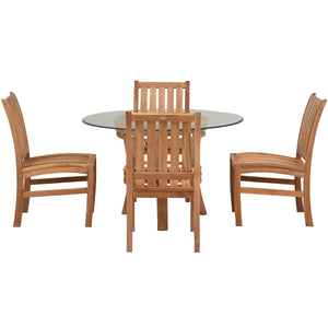 5 Piece Teak Wood Dining Set Including 47" Round Half Moon Dining Table & 4 Abaco Side Chairs