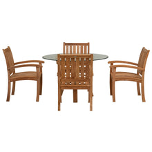 5 Piece Teak Wood Dining Set Including 47" Round Half Moon Table & 4 Abaco Arm Chairs