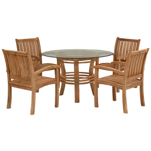 5 Piece Teak Wood Dining Set Including 47" Round Half Moon Table & 4 Abaco Arm Chairs