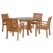 5 Piece Teak Wood Dining Set Including 47" Round Half Moon Table & 4 Abaco Arm Chairs