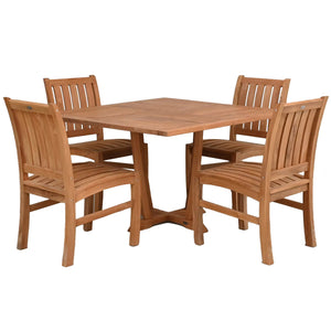 5 Piece Teak Wood Dining Set Including 47" Square Amsterdam Table and 4 Abaco Side Chairs