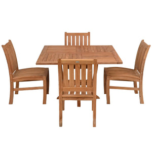 5 Piece Teak Wood Dining Set Including 47" Square Amsterdam Table and 4 Abaco Side Chairs