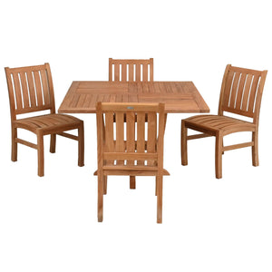 5 Piece Teak Wood Dining Set Including 47" Square Amsterdam Table and 4 Abaco Side Chairs