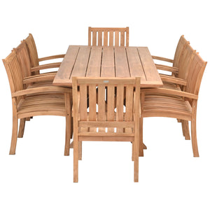 9 Piece Teak Wood Dining Set Including 87" Rectangular Cross Table with 8 Abaco Arm Chairs