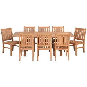 9 Piece Teak Wood Dining Set Including 87" Rectangular Cross Table with 8 Abaco Side Chairs