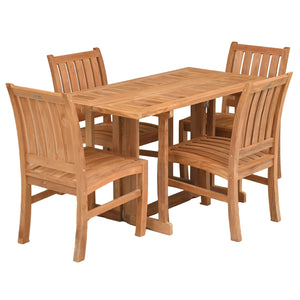 5 Piece Teak Wood Dining Set Including 56" Hatteras Rectangular Folding Table with 4 Abaco Side Chairs