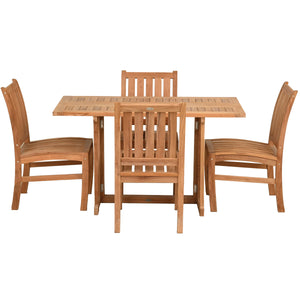 5 Piece Teak Wood Dining Set Including 56" Hatteras Rectangular Folding Table with 4 Abaco Side Chairs