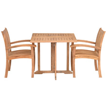 3 Piece Teak Wood Dining Set Including 35" Square Hatteras Folding Table with 2 Abaco Arm Chairs