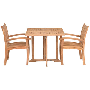 3 Piece Teak Wood Dining Set Including 35" Square Hatteras Folding Table with 2 Abaco Arm Chairs