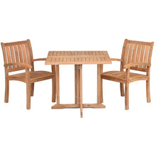 3 Piece Teak Wood Dining Set Including 35" Square Hatteras Folding Table with 2 Abaco Arm Chairs