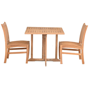 3 Piece Teak Wood Dining Set Including 35" Square Hatteras Folding Table with 2 Abaco Side Chairs