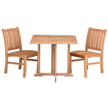 3 Piece Teak Wood Dining Set Including 35" Square Hatteras Folding Table with 2 Abaco Side Chairs