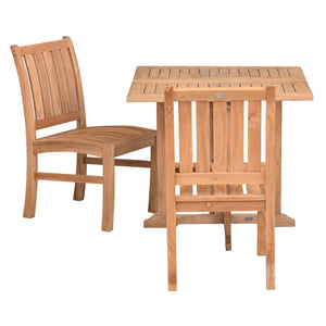 3 Piece Teak Wood Dining Set Including 35" Square Hatteras Folding Table with 2 Abaco Side Chairs