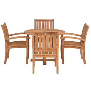 5 Piece Teak Wood Dining Set Including 48" Round Hatteras Table with 4 Abaco Arm Chairs