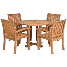 5 Piece Teak Wood Dining Set Including 48" Round Hatteras Table with 4 Abaco Arm Chairs