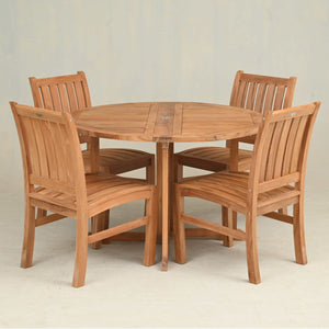 5 Piece Teak Wood Dining Set Including 48" Round Hatteras Table with 4 Abaco Side Chairs