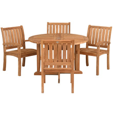 5 Piece Teak Wood Dining Set Including 47" Round Butterfly Folding Table with 4 Abaco Arm Chairs